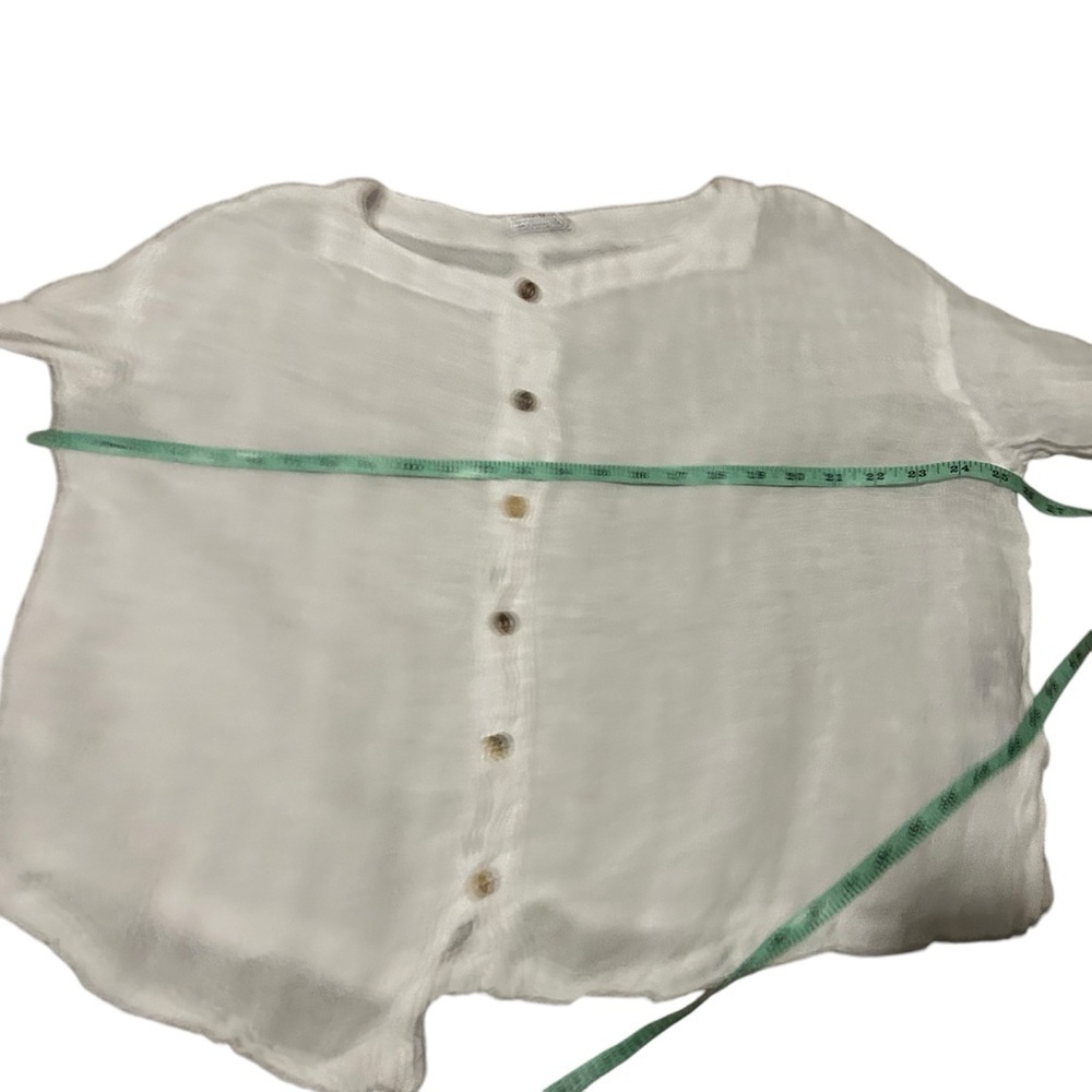 Banana Blue linen white asymmetrical top small Lagenlook oversized artsy boho - Picture 9 of 9